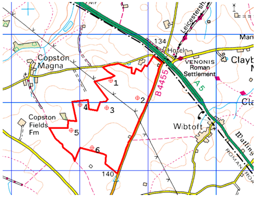 A map of the Copston Magna windfarm proposal