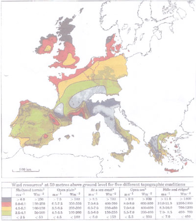 Map of European wind resources